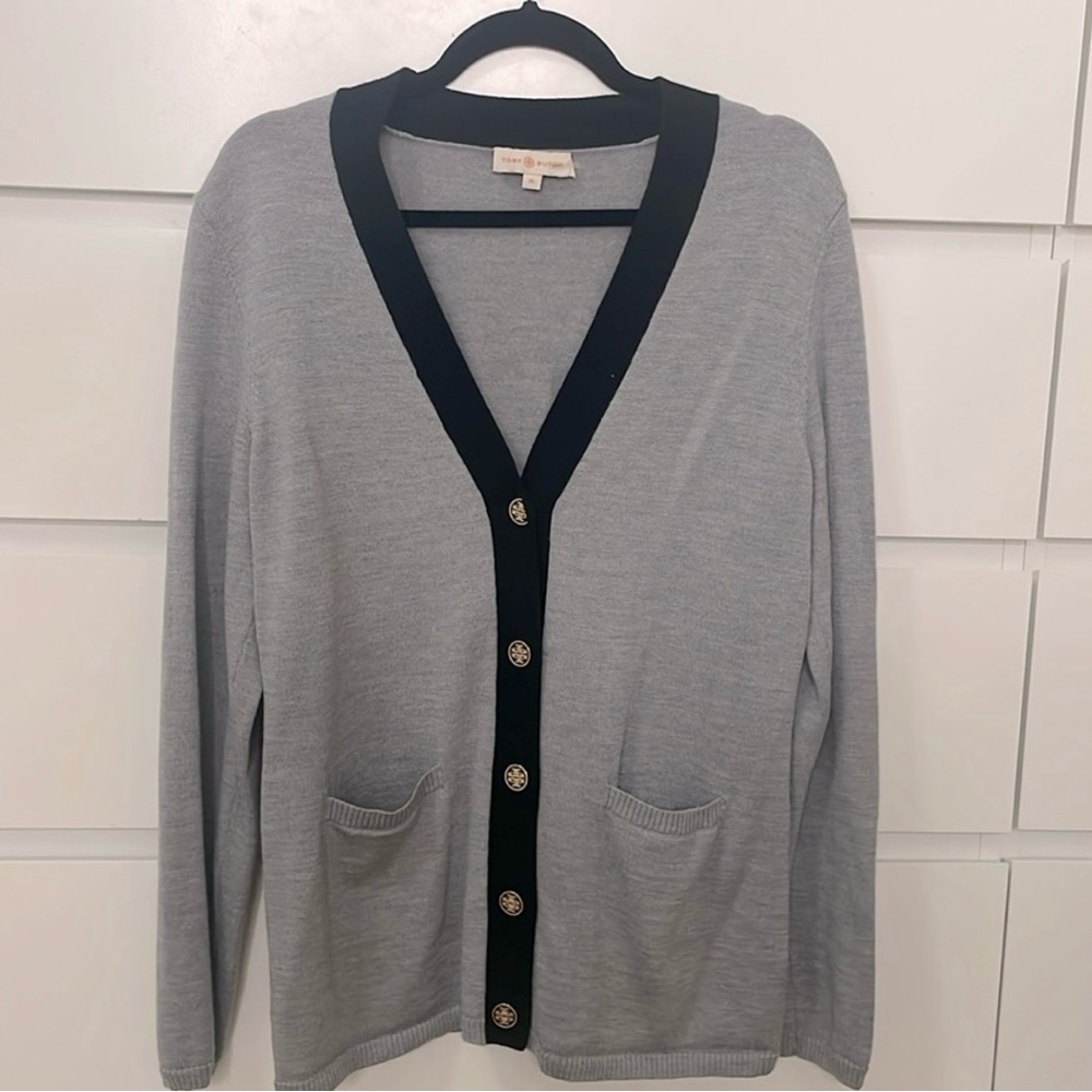 Tory Burch Madeline merino wool contrast trim cardigan XL
